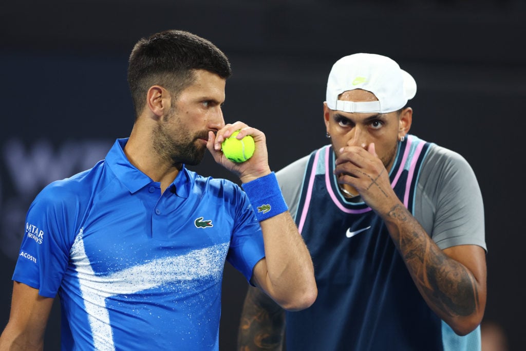 Novak Djokovic and Nick Kyrgios at the 2025 Brisbane International.