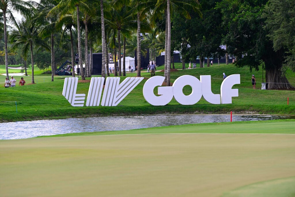 LIV Golf signage shown during LIV Miami at Trump National Doral