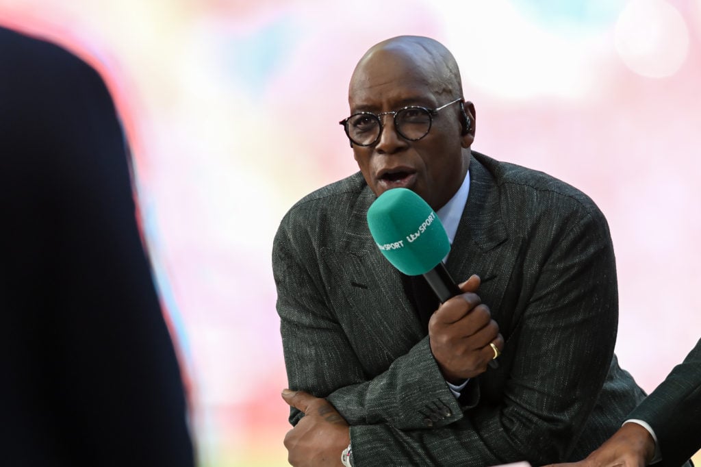 Ian Wright speaks during the FA Cup final between Crystal Palace and Manchester City