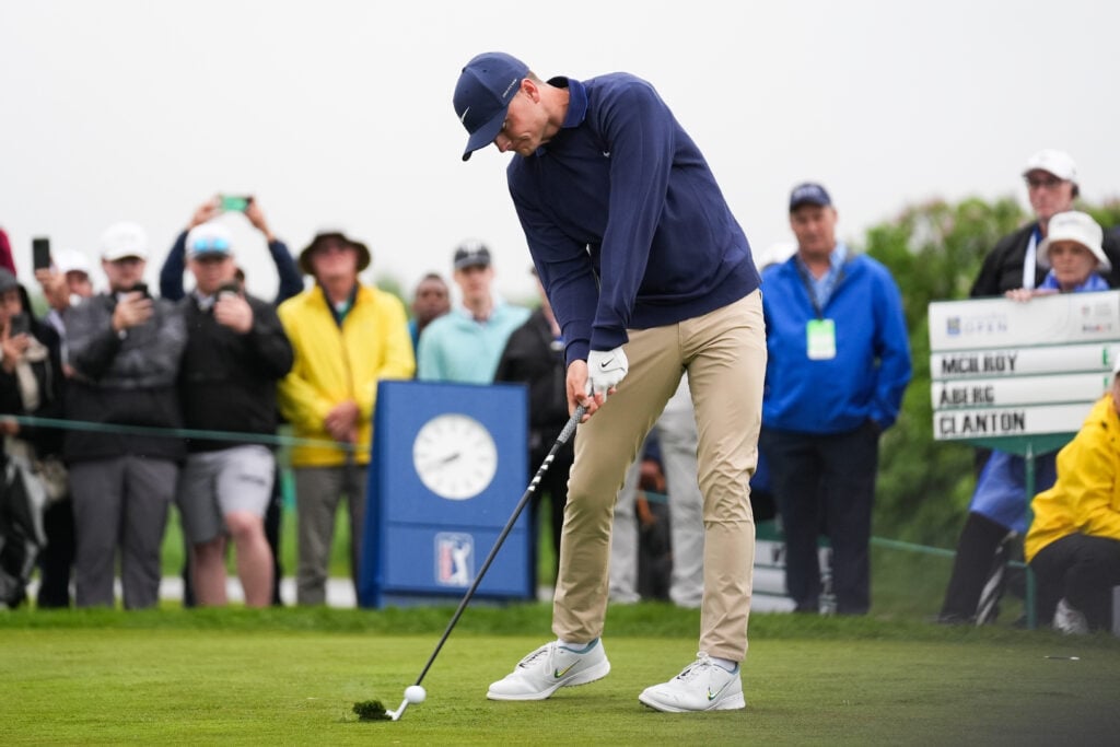 Luke Clanton hits a tee shot during the first round of the Canadian Open