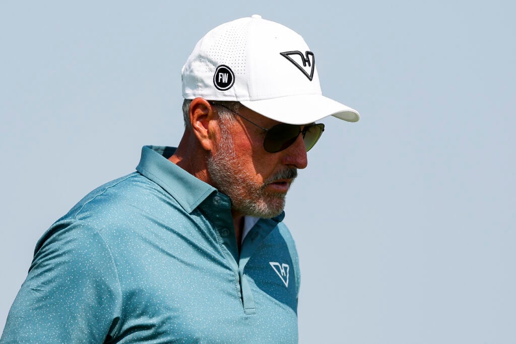 Phil Mickelson plays a practice round at Oakmont ahead of the 2025 US Open