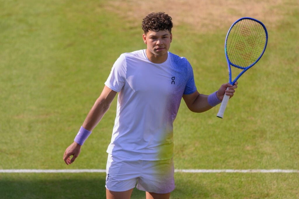 Ben Shelton celebrates his win over Jiri Lehecka at the 2025 Stuttgart Open