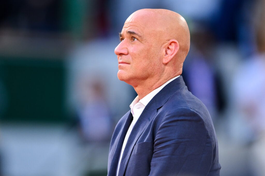 Andre Agassi looks on after Carlos Alcaraz beat Jannik Sinner in the 2025 French Open final