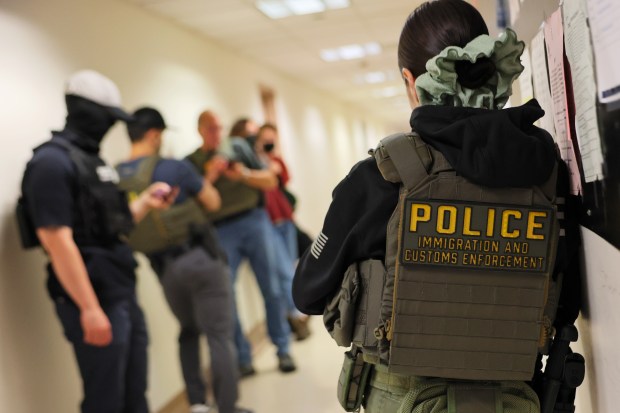 Federal agents patrol the halls of immigration court at the Jacob K. Javitz Federal Building on June 18, 2025 in New York City. (Photo by Michael M. Santiago/Getty Images)