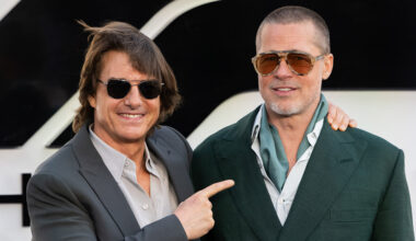 Tom Cruise and Brad Pitt attend the F1: The Movie European Premiere at Cineworld Leicester Square on June 23, 2025 in London, England.