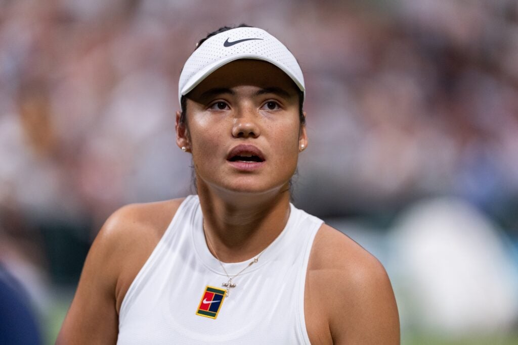 Emma Raducanu of Great Britain during Day Five of The Championships Wimbledon 2025 at All England Lawn Tennis and Croquet Club.