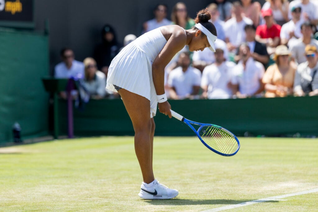 Naomi Osaka reacts after a point at Wimbledon in the third round