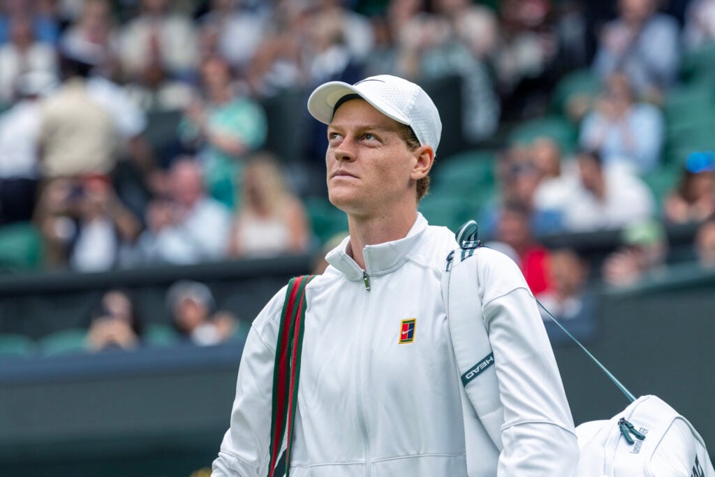Jannik Sinner arrives on court for his third-round match at Wimbledon in 2025