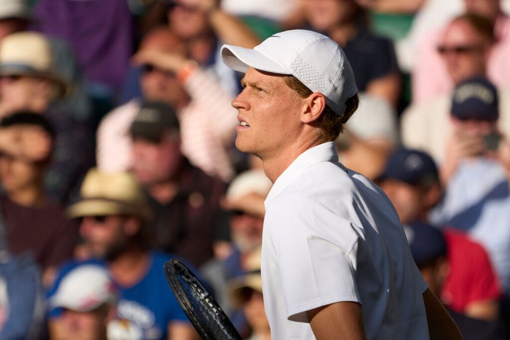 Jannik Sinner looks on during his win over Grigor Dimitrov at Wimbledon
