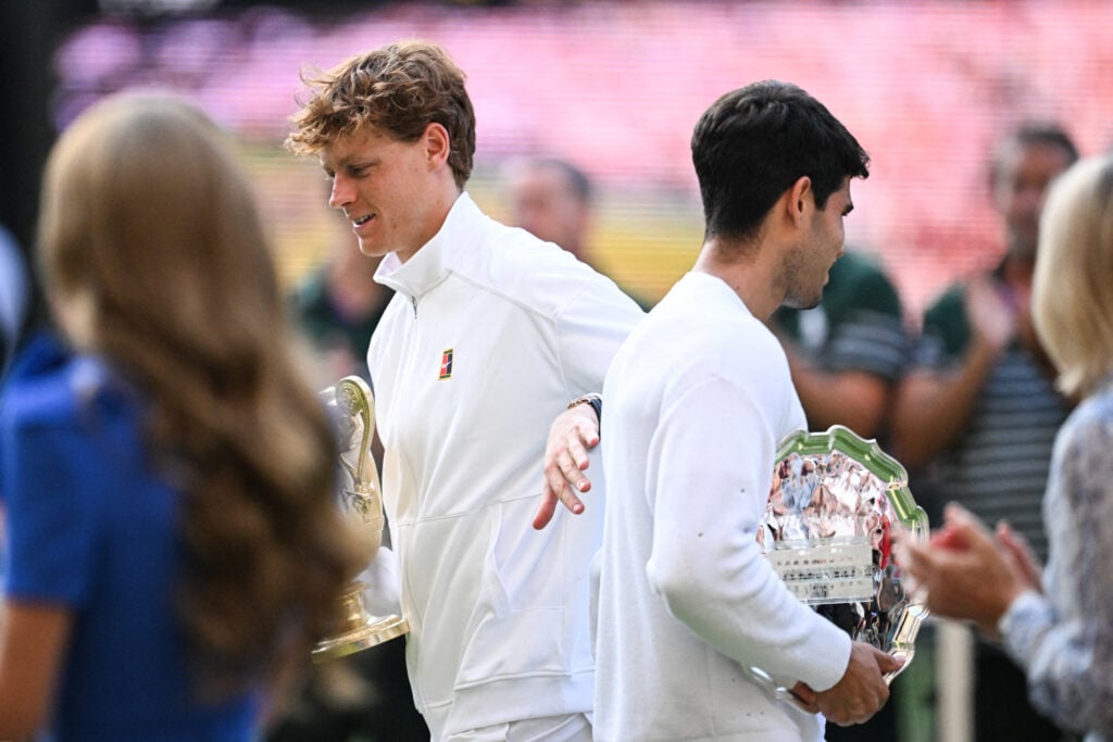 Jannik Sinner and Carlos Alcaraz cross paths after the 2025 Wimbledon final.