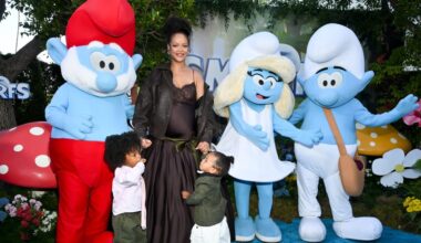RZA Athelston Mayers, Rihanna, Riot Rose Mayers at Paramount Pictures "Smurfs" Los Angeles Premiere held at Paramount Theater on July 13, 2025 in Los Angeles, California. (Photo by Michael Buckner/Variety via Getty Images)