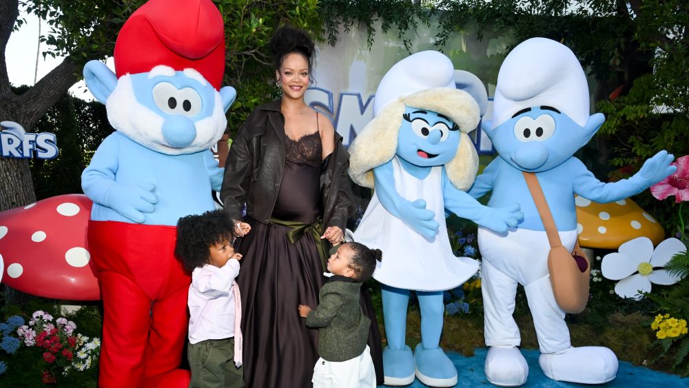 RZA Athelston Mayers, Rihanna, Riot Rose Mayers at Paramount Pictures "Smurfs" Los Angeles Premiere held at Paramount Theater on July 13, 2025 in Los Angeles, California. (Photo by Michael Buckner/Variety via Getty Images)