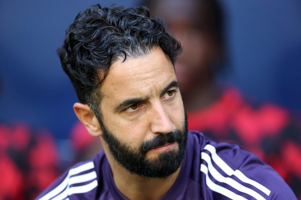 Manchester United manager Ruben Amorim looks on prior to the pre-season friendly match between Manchester United and Leeds United at the Strawberry in 2025 in Solna, Sweden.