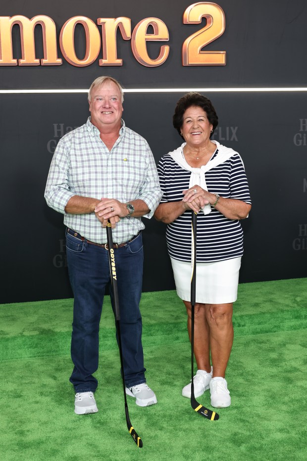 NEW YORK, NEW YORK - JULY 21: (L-R) Ed Russell and Nancy Lopez attend Netflix's "Happy Gilmore 2" New York Premiere at Jazz at Lincoln Center on July 21, 2025 in New York City. (Photo by Jamie McCarthy/Getty Images)
