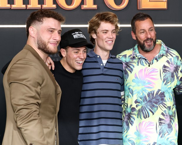 NEW YORK, NEW YORK - JULY 21: (L-R) Maxwell Jacob Friedman, Ethan Cutkosky, Conor Sherry, and Adam Sandler attend Netflix's "Happy Gilmore 2" New York Premiere at Jazz at Lincoln Center on July 21, 2025 in New York City. (Photo by Jamie McCarthy/Getty Images)