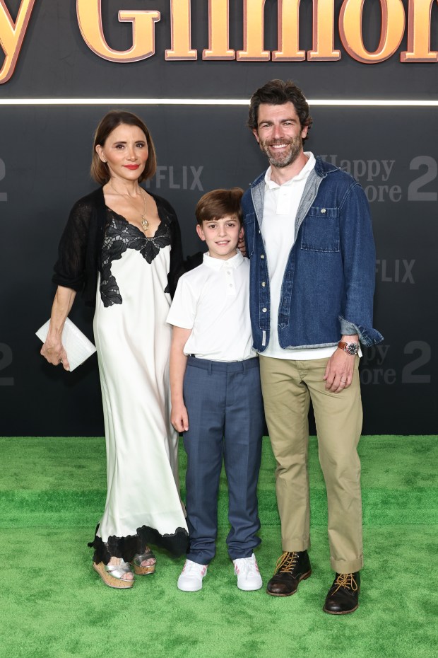 NEW YORK, NEW YORK - JULY 21: (L-R) Tess Sanchez, Ozzie James Greenfield and Max Greenfield attend Netflix's "Happy Gilmore 2" New York Premiere at Jazz at Lincoln Center on July 21, 2025 in New York City. (Photo by Jamie McCarthy/Getty Images)
