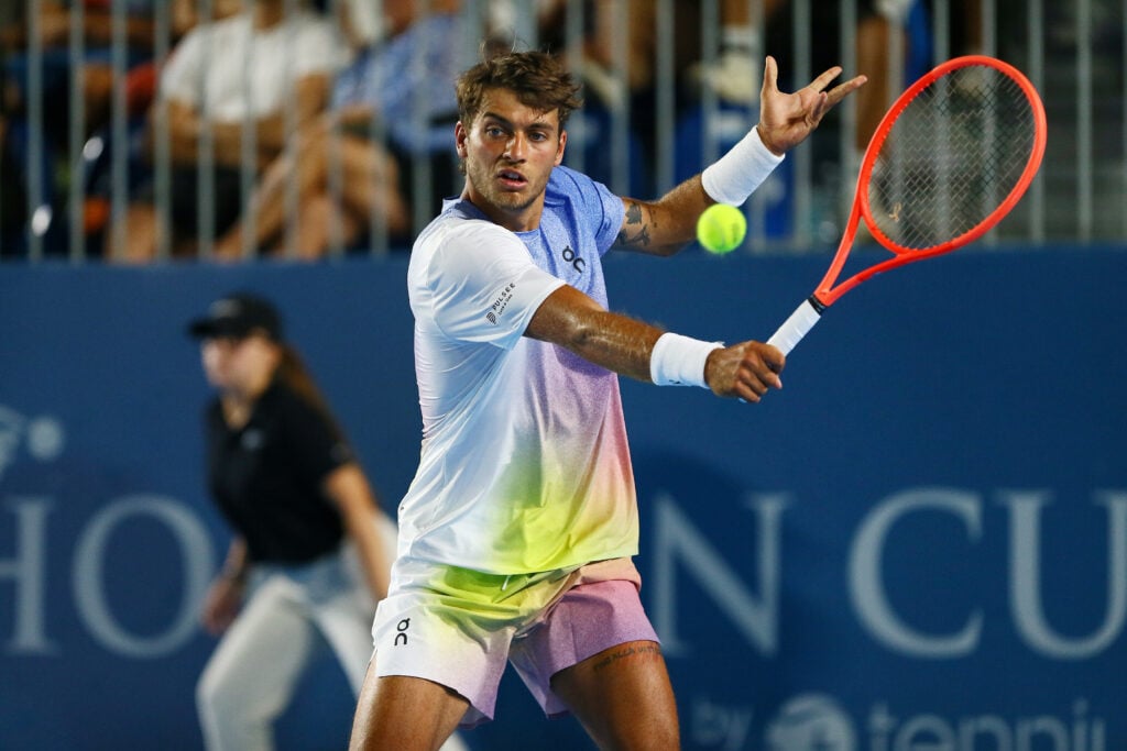 Flavio Cobolli hits a backhand during the Italy v Canada - Hopman Cup Final