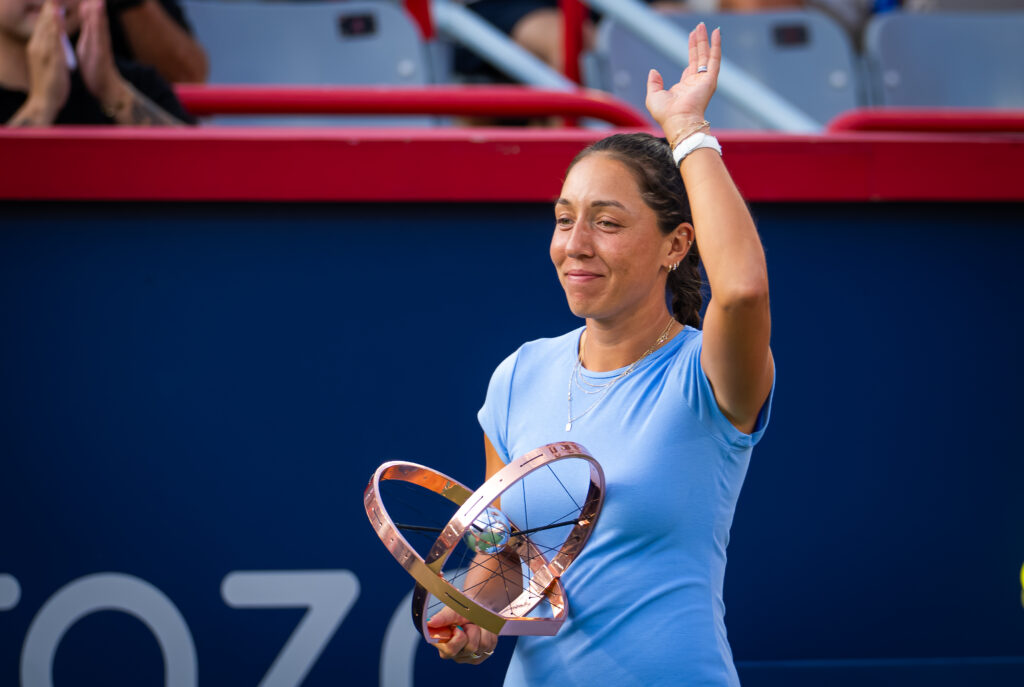 Jessica Pegula of the United States attends the opening ceremony before the first round of the National Bank Open at Stade IGA on July 27, 2025 in Montreal, Quebec