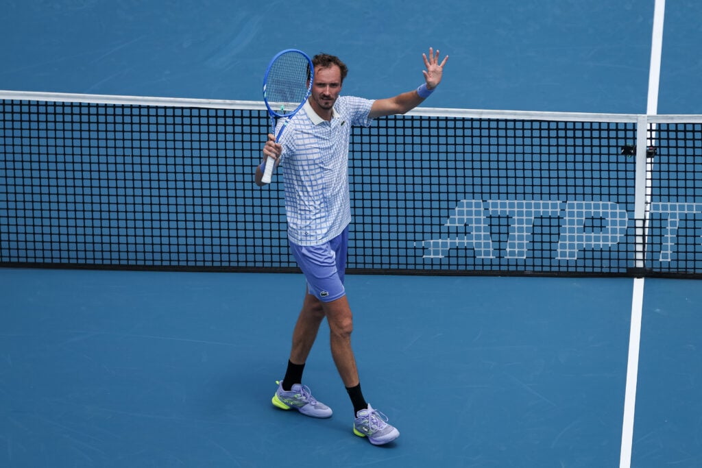 Daniil Medvedev celebrates after reaching the quarter-finals at the Washington Open.