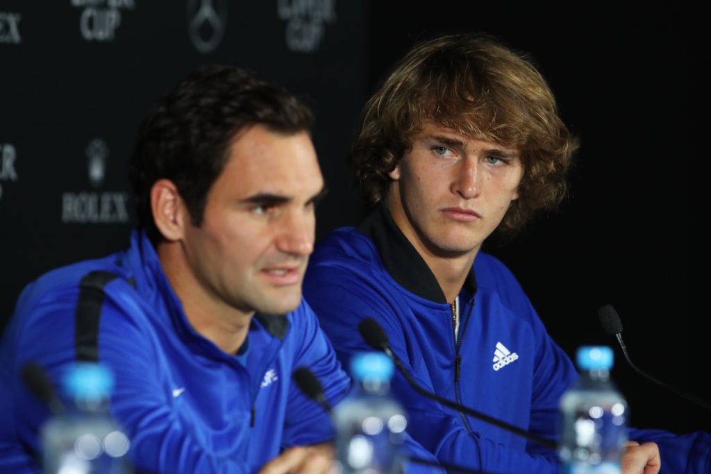 Roger Federer and Alexander Zverev at the Laver Cup in 2017.