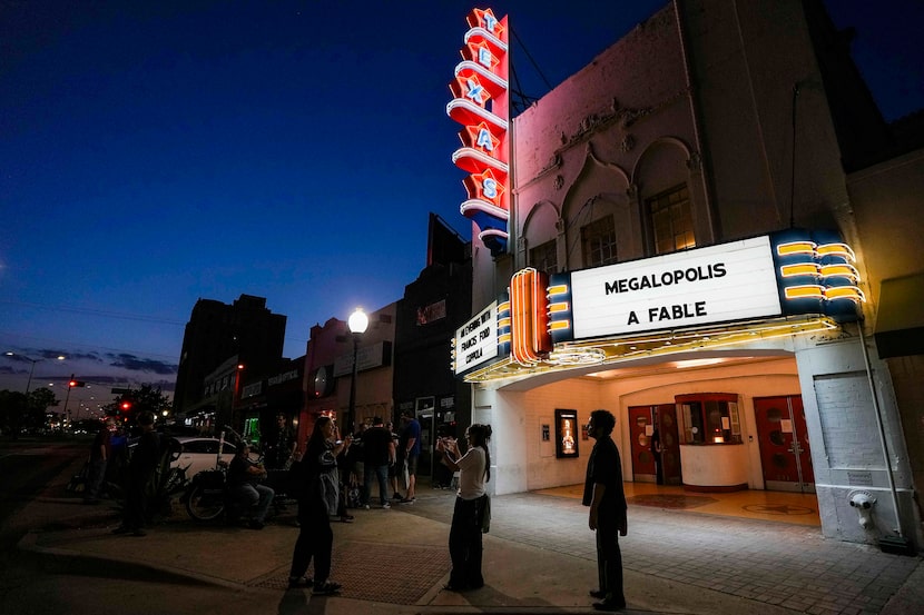 People gather outside the Texas Theatre during an evening with director Francis Ford Coppola...
