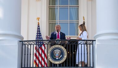 First lady Melania Trump listens as President Donald Trump speaks during a Fourth of July celebration before he signed his signature policy bill outside the White House in Washington, on Friday, July 4, 2025.