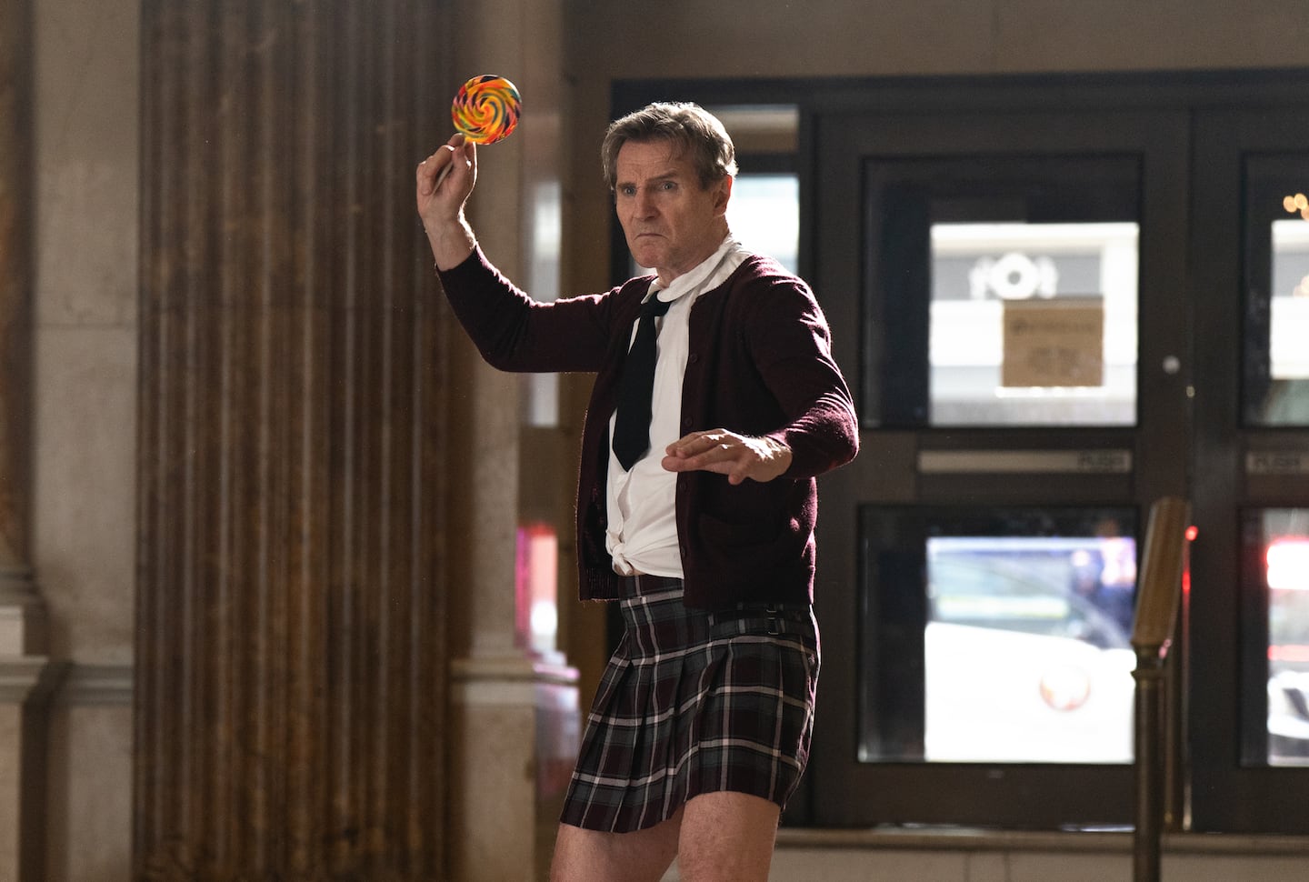 Liam Neeson plays Frank Drebin Jr. in "The Naked Gun."