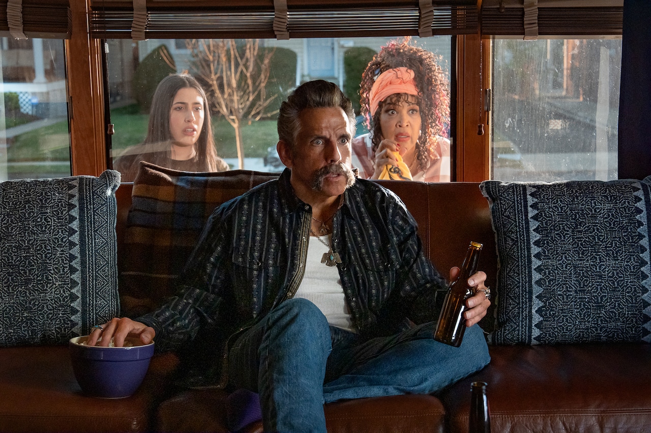 Sadie Sandler as Charlotte, Ben Stiller as Hal L. and Kym Whitley as Bessie in "Happy Gilmore 2."