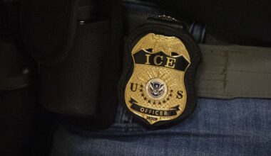 ICE officer badge. (AP Photo/Yuki Iwamura)