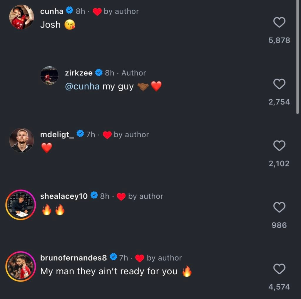 Replies to Joshua Zirkzee's instagram post.