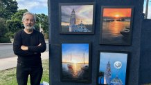 Jaime Camacho is a painter who works in pastels, oils, and acrylics. He showed his art work, Sunday, in Balboa Park, July 27, 2025.