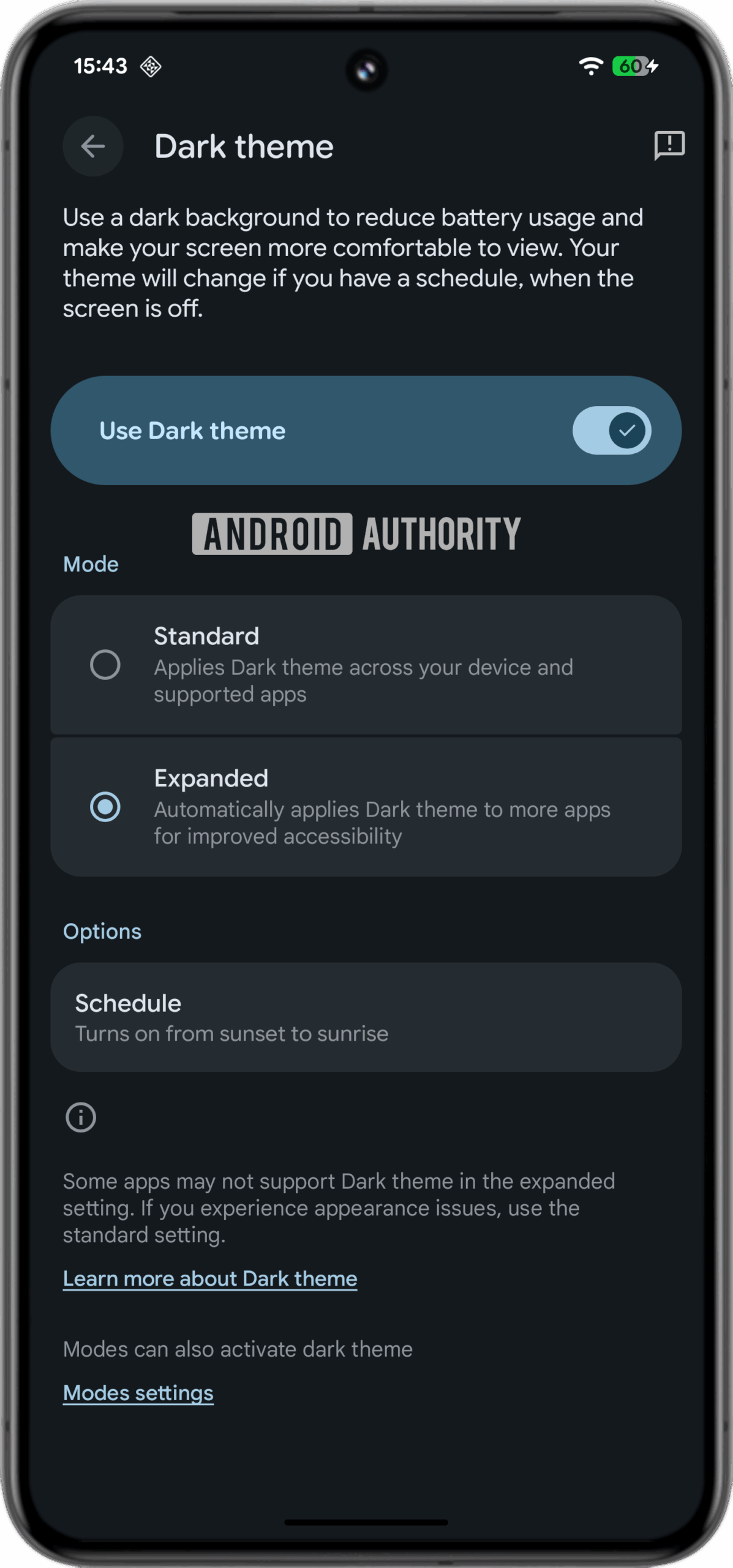 July 2025 Android Canary expanded dark mode