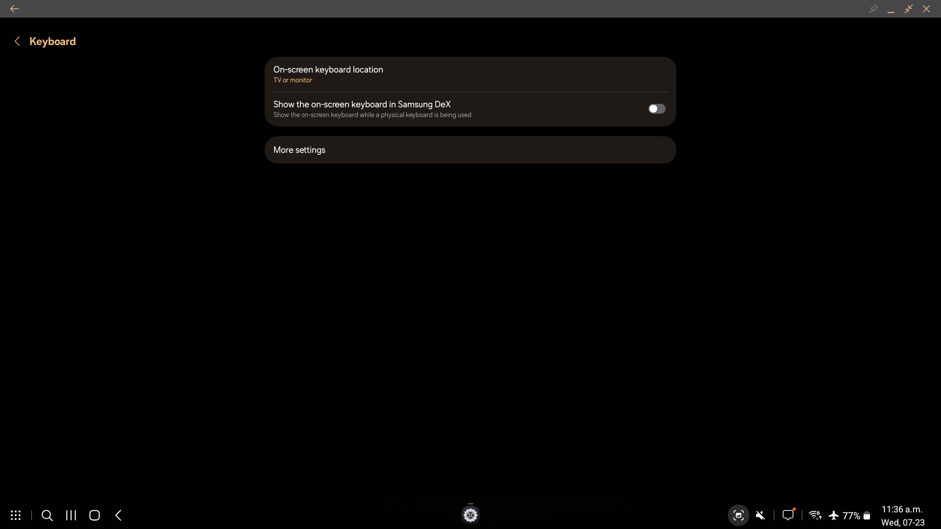 Keyboard settings in One UI 7 under classic DeX