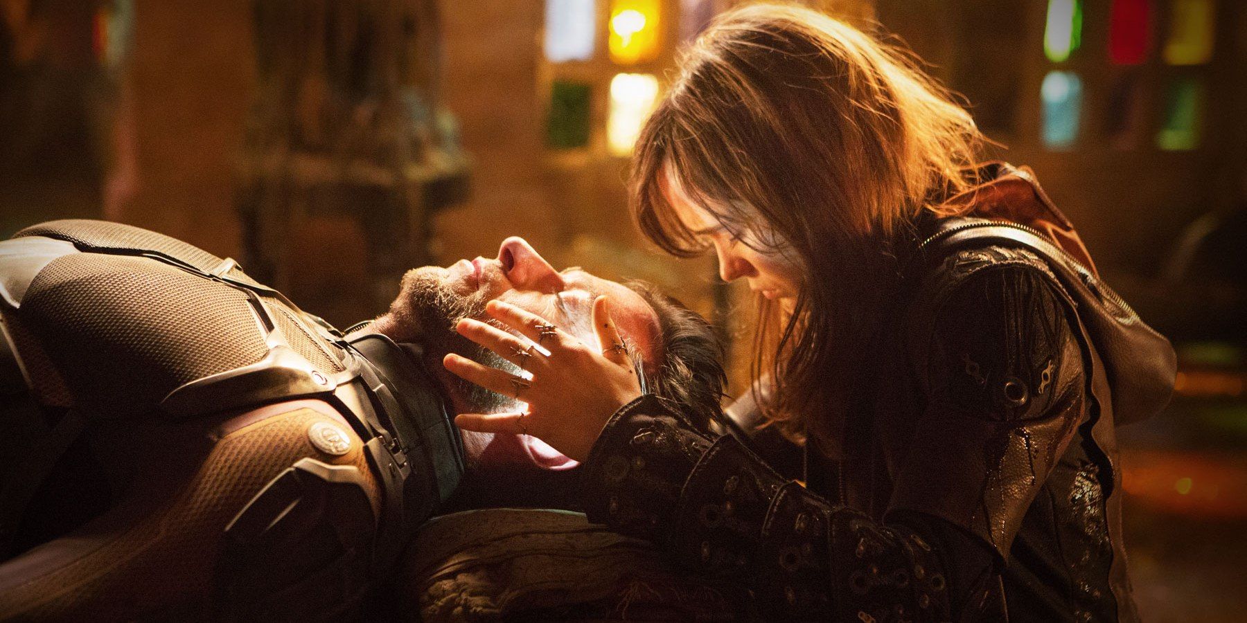 Kitty Pryde (Elliot Page) helps Wolverine (Hugh Jackman) travel through time in X-Men: Days of Future Past.