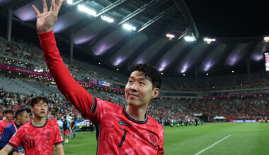 Son Heung-min waves to the crowd whilst on international duty