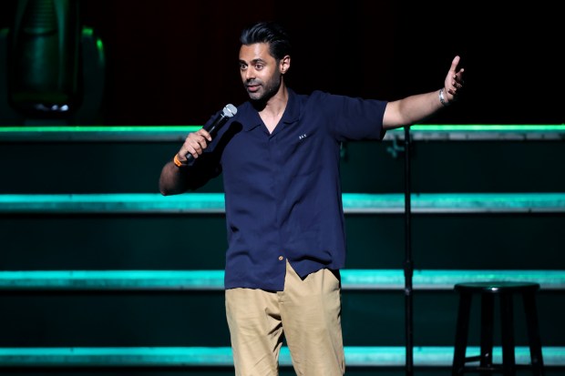 Comedian Hasan Minhaj performs onstage at the Peacock Theater at...