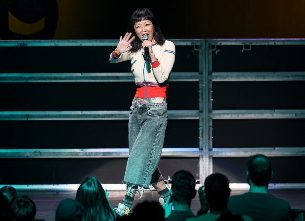 Comedian Margaret Cho performs onstage at the Peacock Theater at...