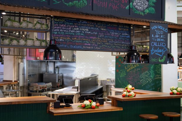 Miznon, which first opened in Tel Aviv in 2011 opened its first California location at the more than 100-year-old Central Market May 10. The restaurant is one of several at the market taking part in Dine LA Restaurant Week from July 25-Aug. 8. (Photo by Wonho Lee)