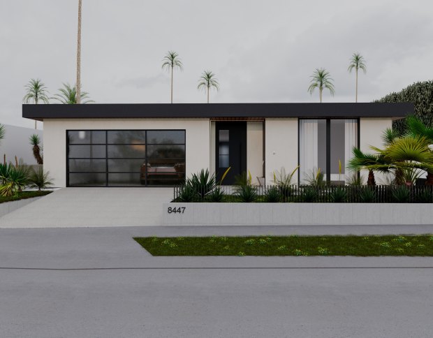 A rendering shows the front of Alex Filler’s planned home...