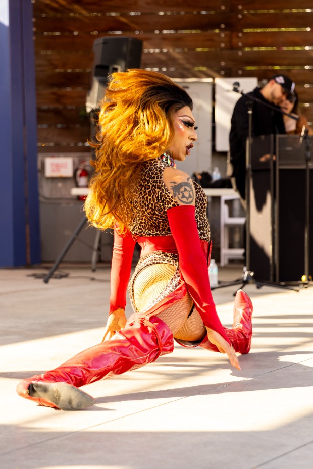 Performer Athena Kills dances at last year’s Jotería festival, an...