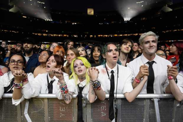 My Chemical Romance fans sing-a-long during their performance at Dodger...