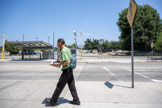 A man makes his way to the Sepulveda Station G...