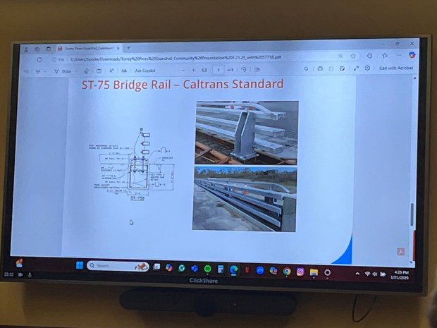 Some 350 feet of bridge rail is planned to replace a K-rail barrier on the north side of Torrey Pines Road between Coast Walk and Prospect Place. (Noah Lyons)