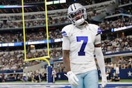 Dallas Cowboys cornerback Trevon Diggs (7) walks back to the sideline after the New Orleans...