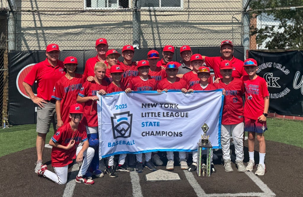 St. James-Smithtown poses after winning the New York State Little League title on July 25, 2025, pushing the team one step closer to the Little League World Series. 