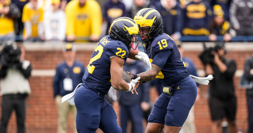 Michigan Wolverines football running back Justice Haynes transferred in from Alabama, and now he'll play alongside quarterback Bryce Underwood. (Photo by Junfu Han / USA TODAY NETWORK via Imagn Images)
