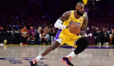 Los Angeles Lakers forward LeBron James (23) controls the ball against the Minnesota Timberwolves during the first half in game five of first round for the 2025 NBA Playoffs at Crypto.com Arena.