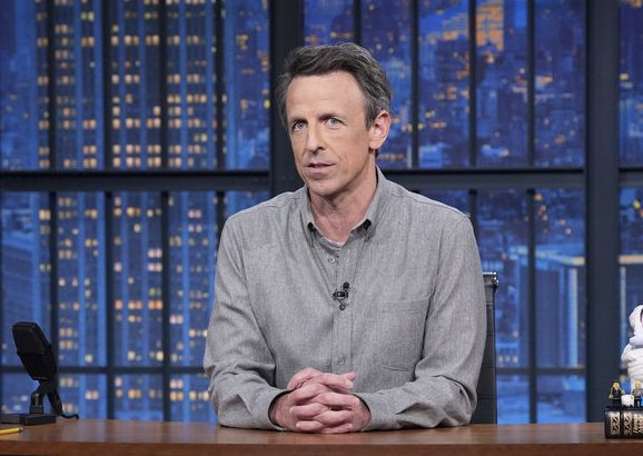LATE NIGHT WITH SETH MEYERS -- Episode 1659 -- Pictured: Host Seth Meyers during the monologue on June 5, 2025 -- (Photo by: Lloyd Bishop/NBC)