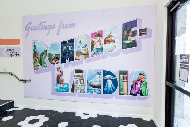 A painted mural inside Meet Cute Romace Bookshop in La Mesa, Ca. (Photo credit: Katie Fisher)