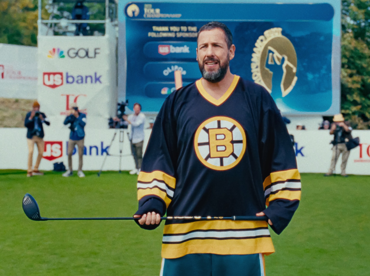 Adam Sandler in “Happy Gilmore 2,” which debuts July 25 on Netflix
